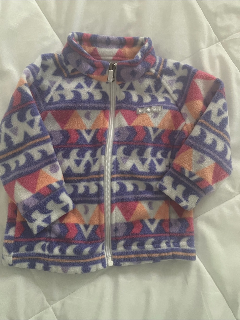 Columbia Multicolor Geometric Fleece Jacket - Purple, Pink, Orange, White